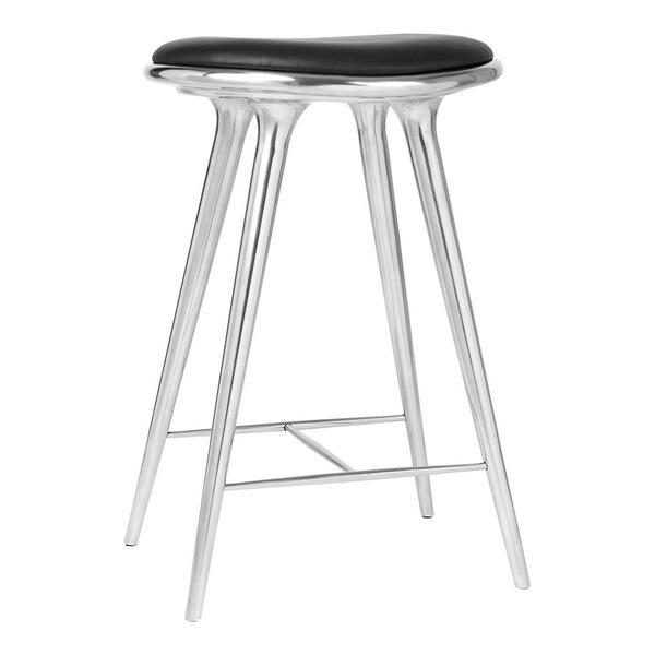 Mater High Stool - Counter Height Beech - Dark Stained / Black Leather Seat 