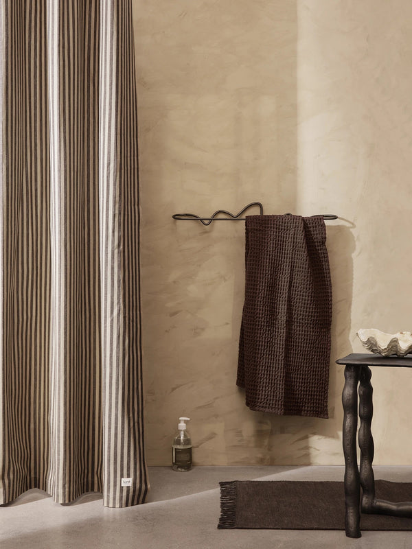 Ferm Living Chambray Striped Shower Curtain - Sand & Black Stripe