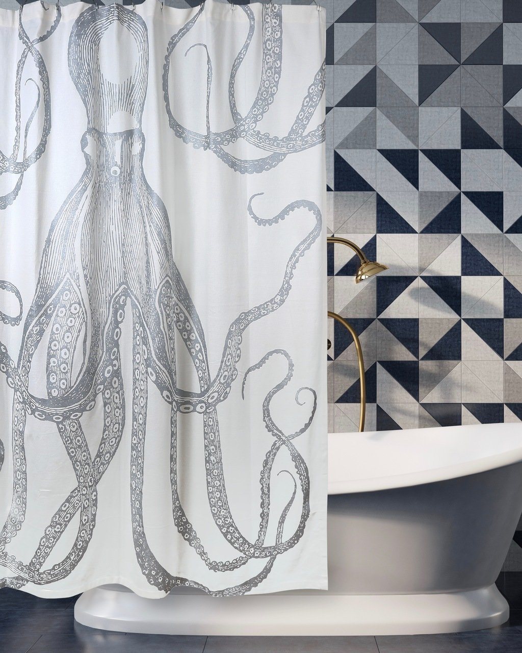 Thomas Paul Octopus Silver Metallic Shower Curtain