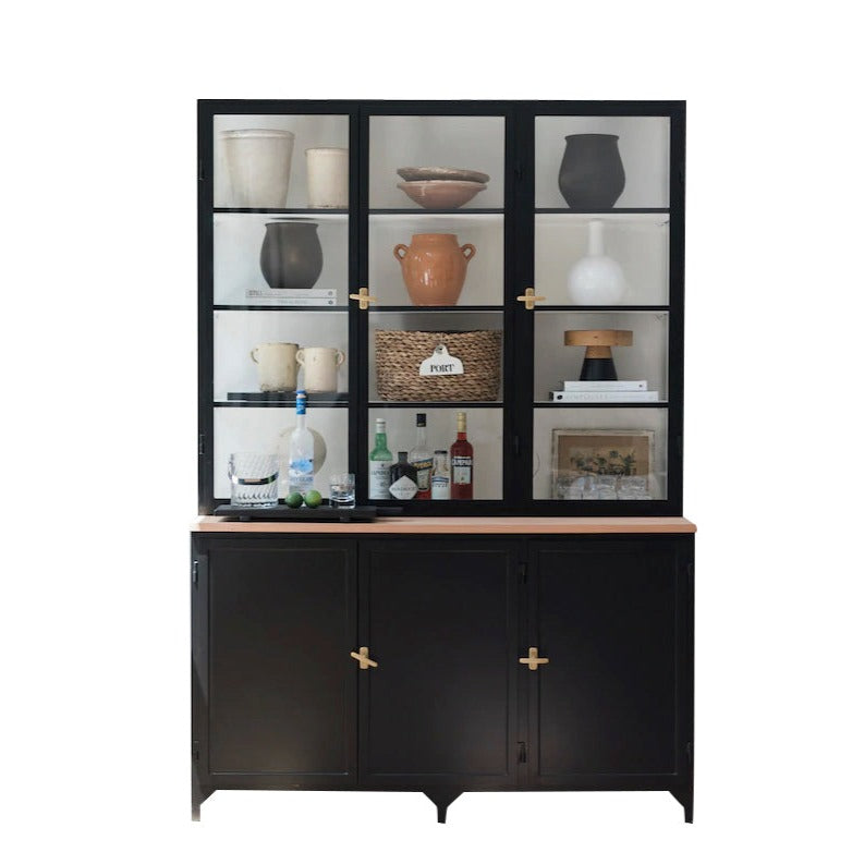 etúHOME 3-Door Glass Storage Cabinet w/ Counter