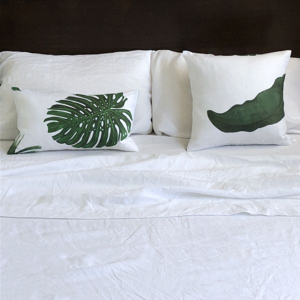 Huddleson Tropical Leaves Linen Pillow