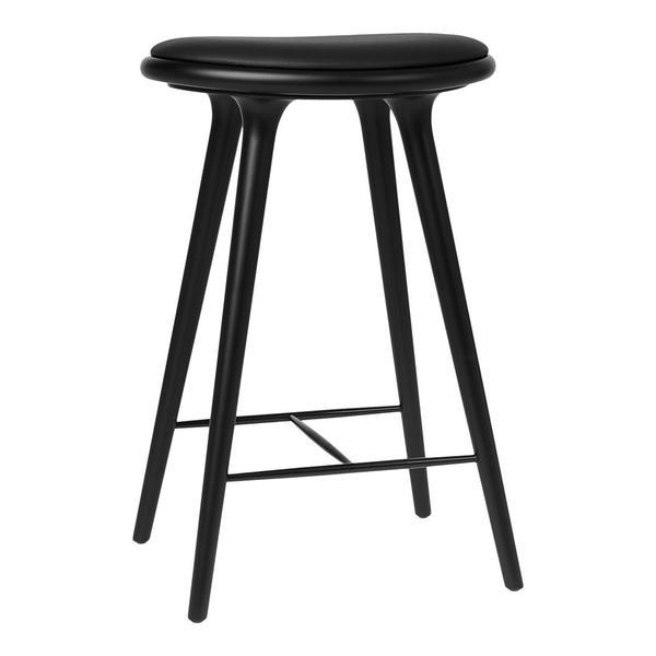 Mater High Stool - Counter Height Beech - Dark Stained / Black Leather Seat 