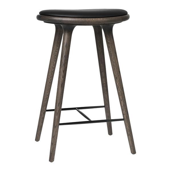 Mater High Stool - Counter Height Beech - Dark Stained / Black Leather Seat 