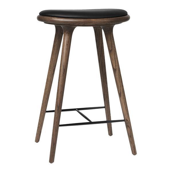 Mater High Stool - Counter Height Beech - Dark Stained / Black Leather Seat 