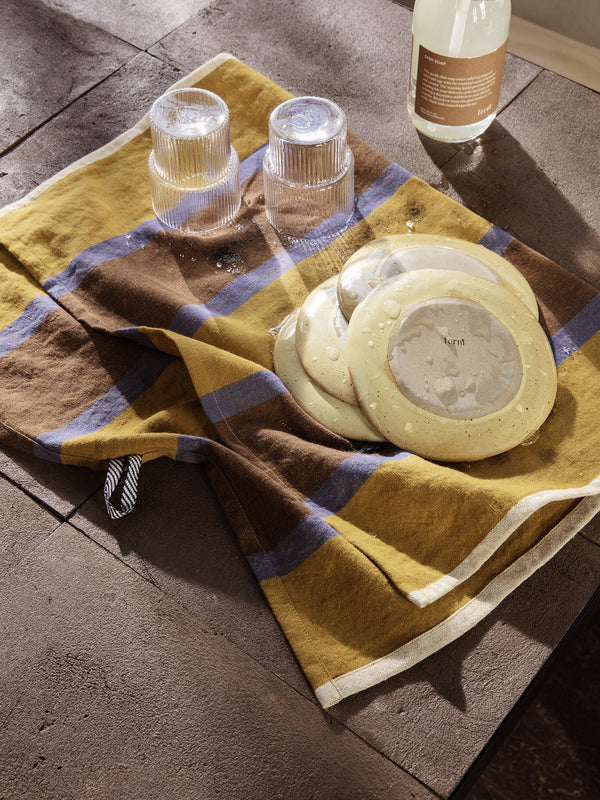 Ferm Living Hale Tea Towel - Lime, Blue & Chocolate