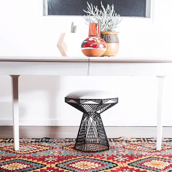 BEND Switch Table / Stool Black White Vegan Leather Seat Pad 