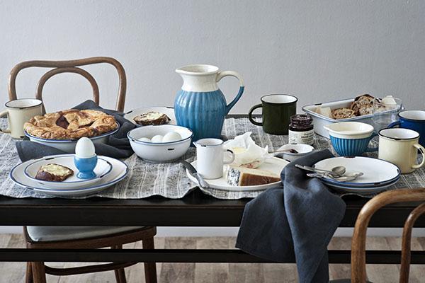Canvas Home Tinware Bowl - Set of 4 White & Blue Rim 