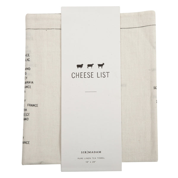 Sir Madam Pure Linen Tea Towel - Cheese List