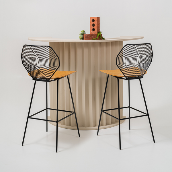 Bend Wood & Wire Bar Stool