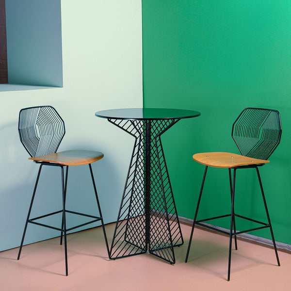 Bend Wood & Wire Bar Stool