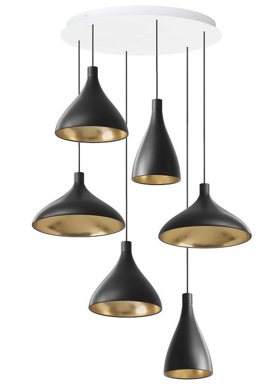 Pablo Swell Chandelier - 6 Black / Brass 