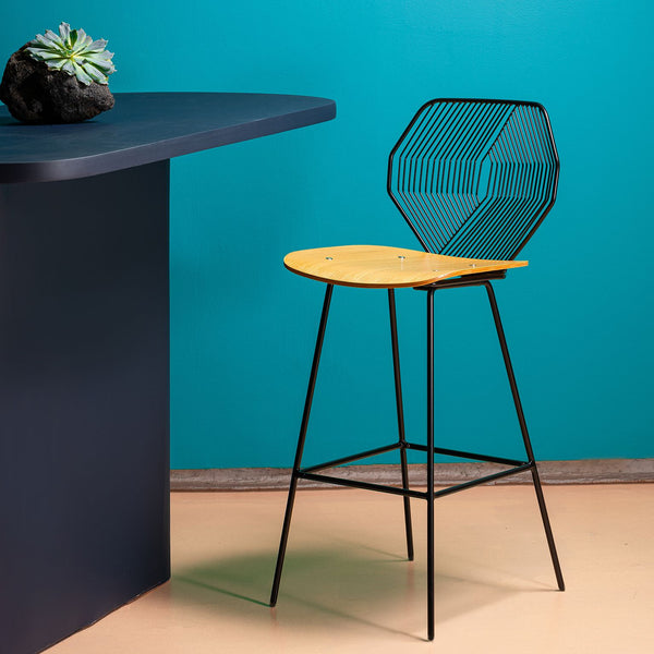 Bend Wood & Wire Bar Stool