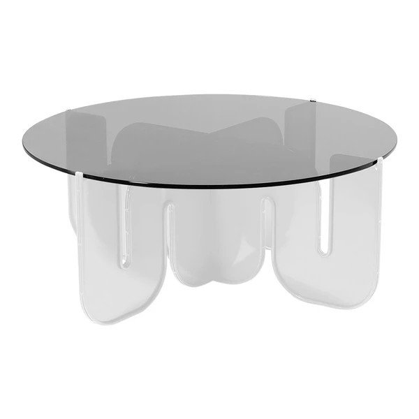 BEND Wave Table White Clear Glass Top 