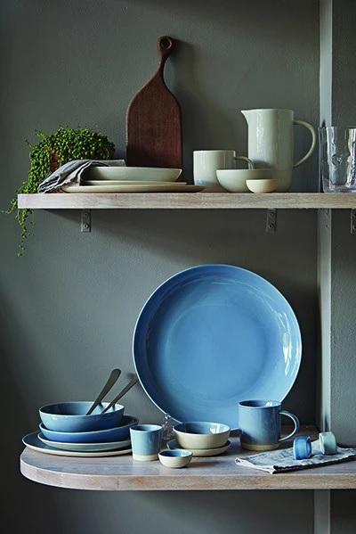 Canvas Home Shell Bisque Round Serving Bowl Blue 