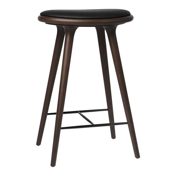 Mater High Stool - Counter Height Beech - Dark Stained / Black Leather Seat 