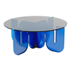 BEND Wave Table Electric Blue Smoke Glass Top 