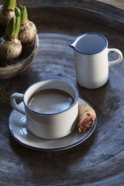 Canvas Home Tinware Bowl - Set of 4 White & Blue Rim 