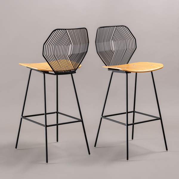 Bend Wood & Wire Bar Stool