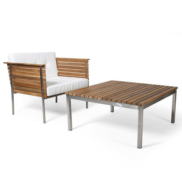 Skargaarden Häringe Lounge Chair Brushed Stainless Steel White No Cover