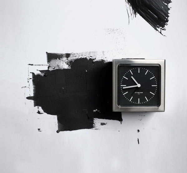 LEFF Amsterdam Brick Index Wall/Desk Clock - Black Face Stainless Steel 