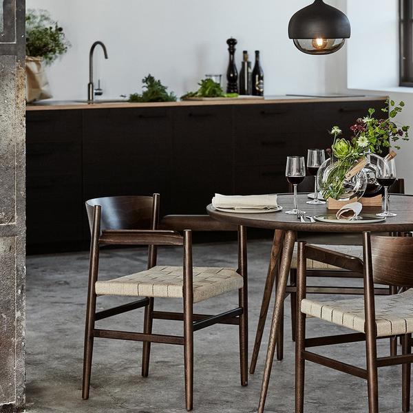 Mater Nestor Dining Armchair Beech - Black Stained Black Linen Belt 