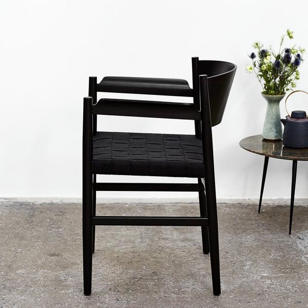 Mater Nestor Dining Armchair Beech - Black Stained Black Linen Belt 