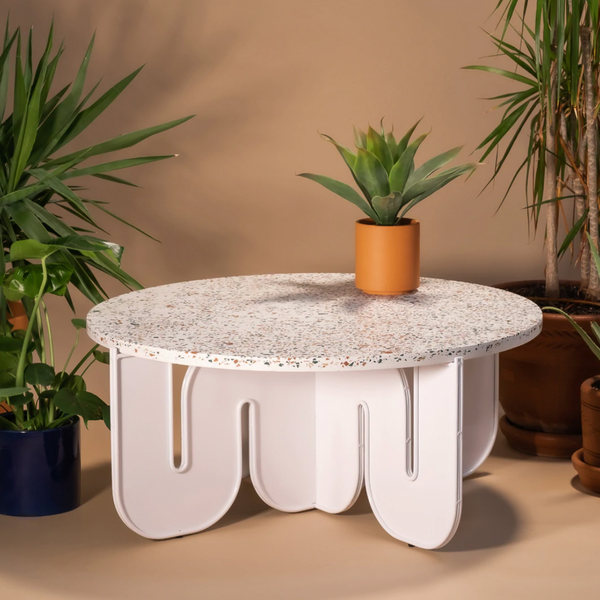 BEND Wave Table White Clear Glass Top 