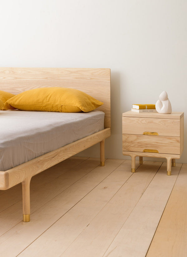 Kalon Simple Bed Ash Full Headboard Brass
