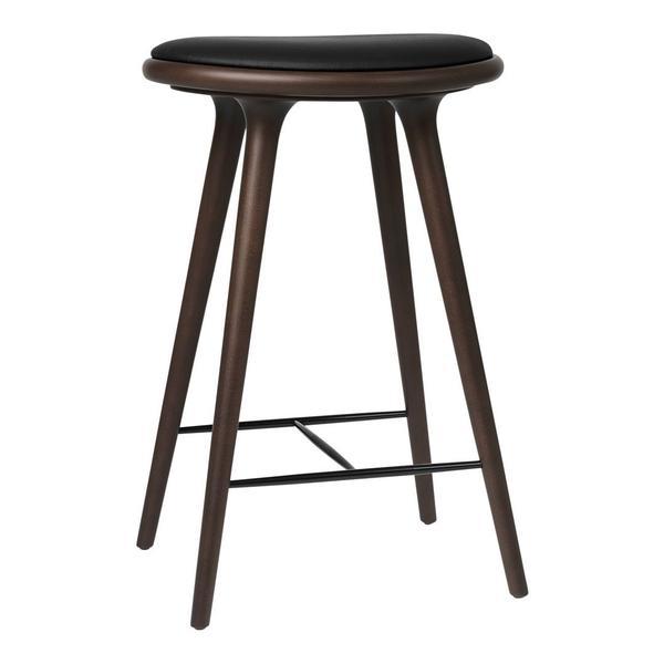 Mater High Stool - Counter Height Beech - Dark Stained / Black Leather Seat 