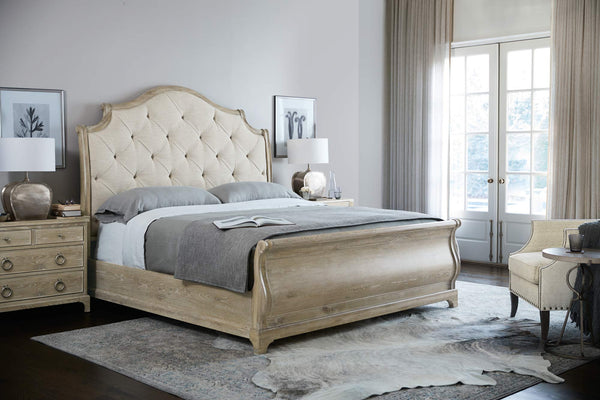 Bernhardt Rustic Patina Upholstered Sleigh Bed