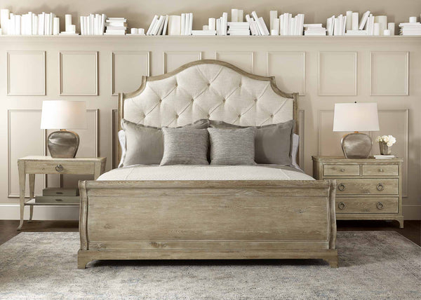 Bernhardt Rustic Patina Upholstered Sleigh Bed