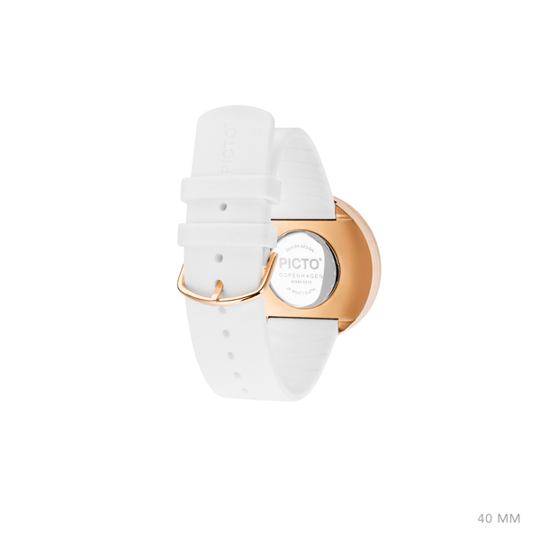 Picto 40mm White - Polished Rose Gold 