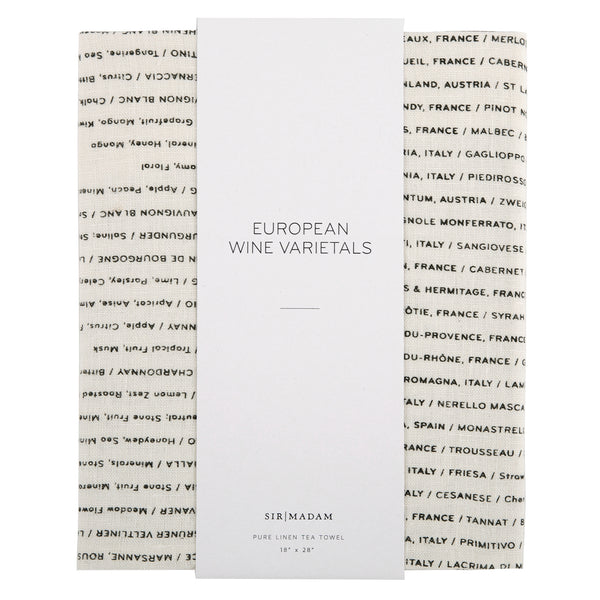 Sir Madam Pure Linen Tea Towel - European Wine Varietals
