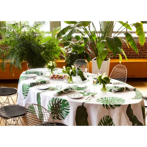Huddleson Tropical Leaves Linen Tablecloth - Round