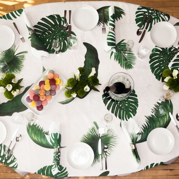 Huddleson Tropical Leaves Linen Tablecloth - Oval