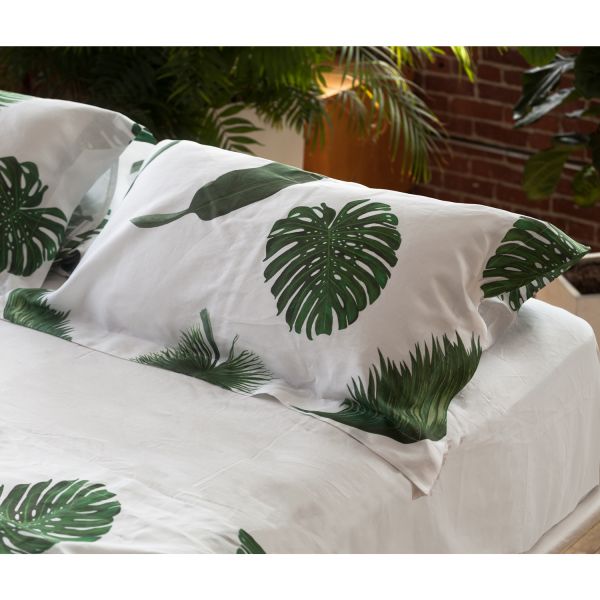 Huddleson Tropical Leaves Linen Top Sheet