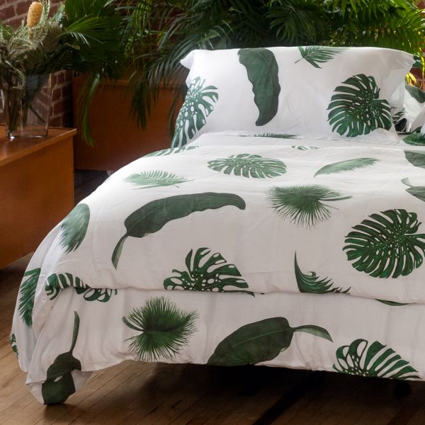 Huddleson Tropical Leaves Linen Duvet Cover