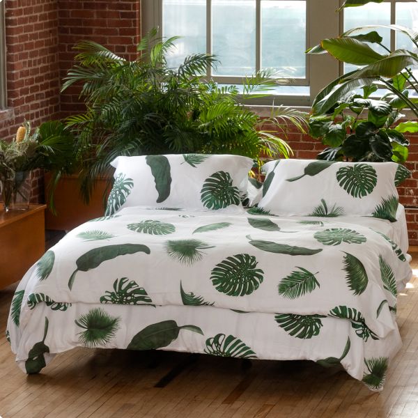 Huddleson Tropical Leaves Linen Duvet Cover