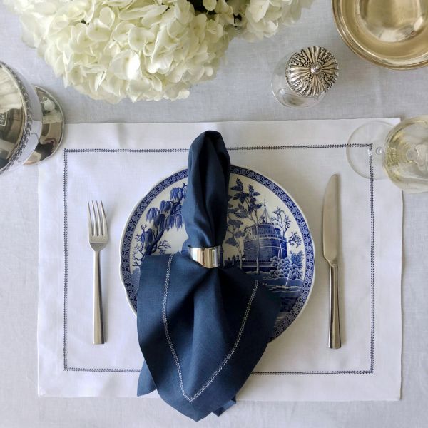 Huddleson Hemstitch Linen Placemats - Set of 2