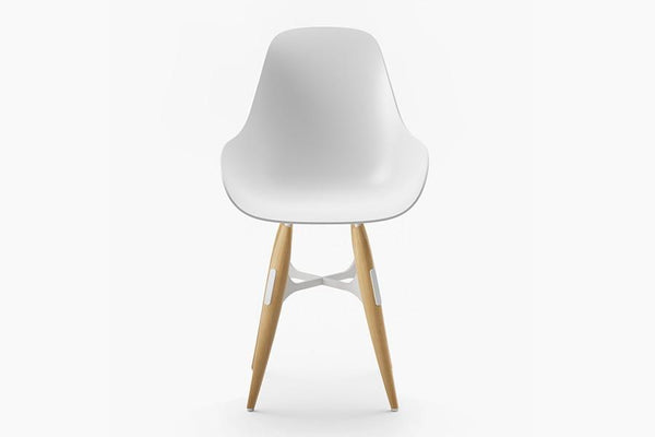 Kubikoff ZigZag Dimple Closed Chair White White Powder Coated Metal + Natural Ash No Seat Pad