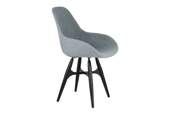 Kubikoff ZigZag Dimple Pop Chair Grey Wool No Seat Pad White Powder Coated Metal + Walnut Wood