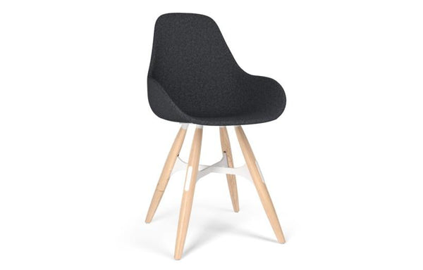 Kubikoff ZigZag Dimple Pop Chair Grey Wool No Seat Pad White Powder Coated Metal + Walnut Wood