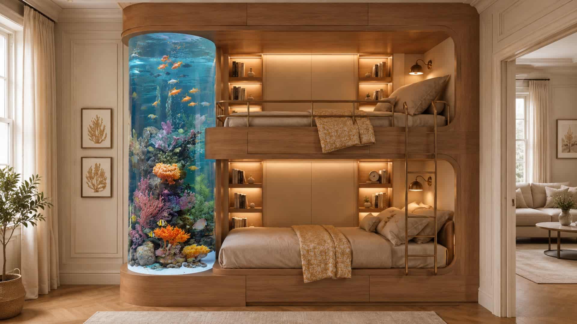 bunk beds with a built In aquarium