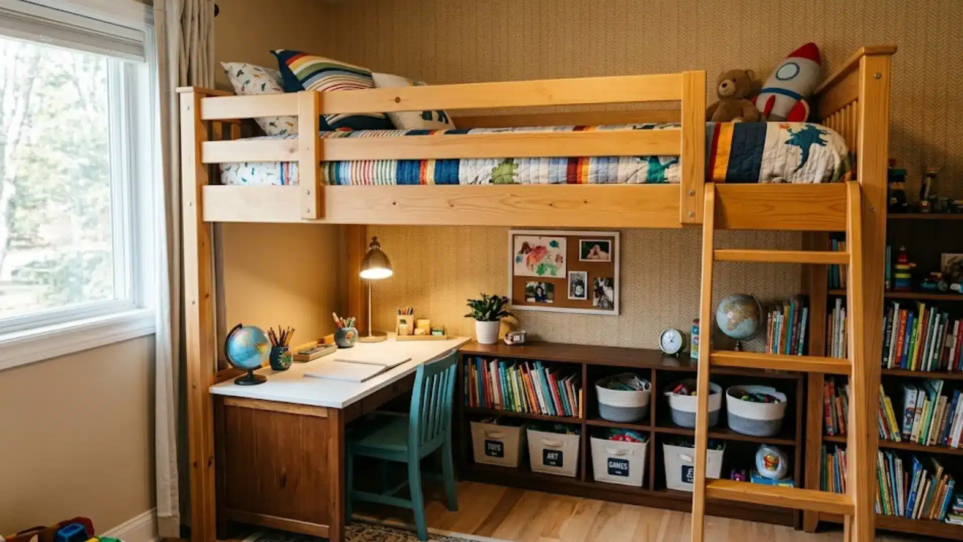 bunk beds with a built In desk