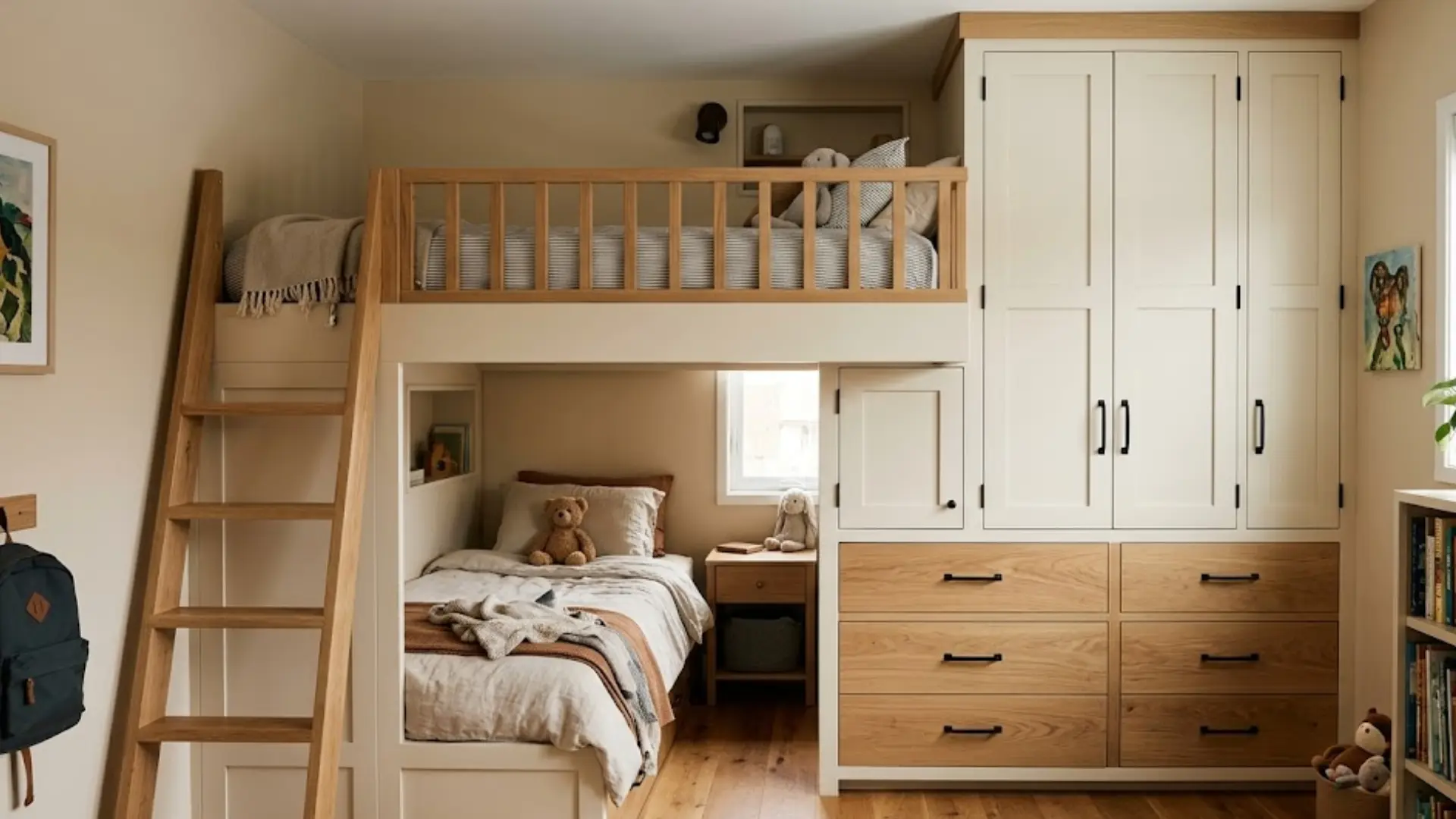 bunk beds with a closet underneath