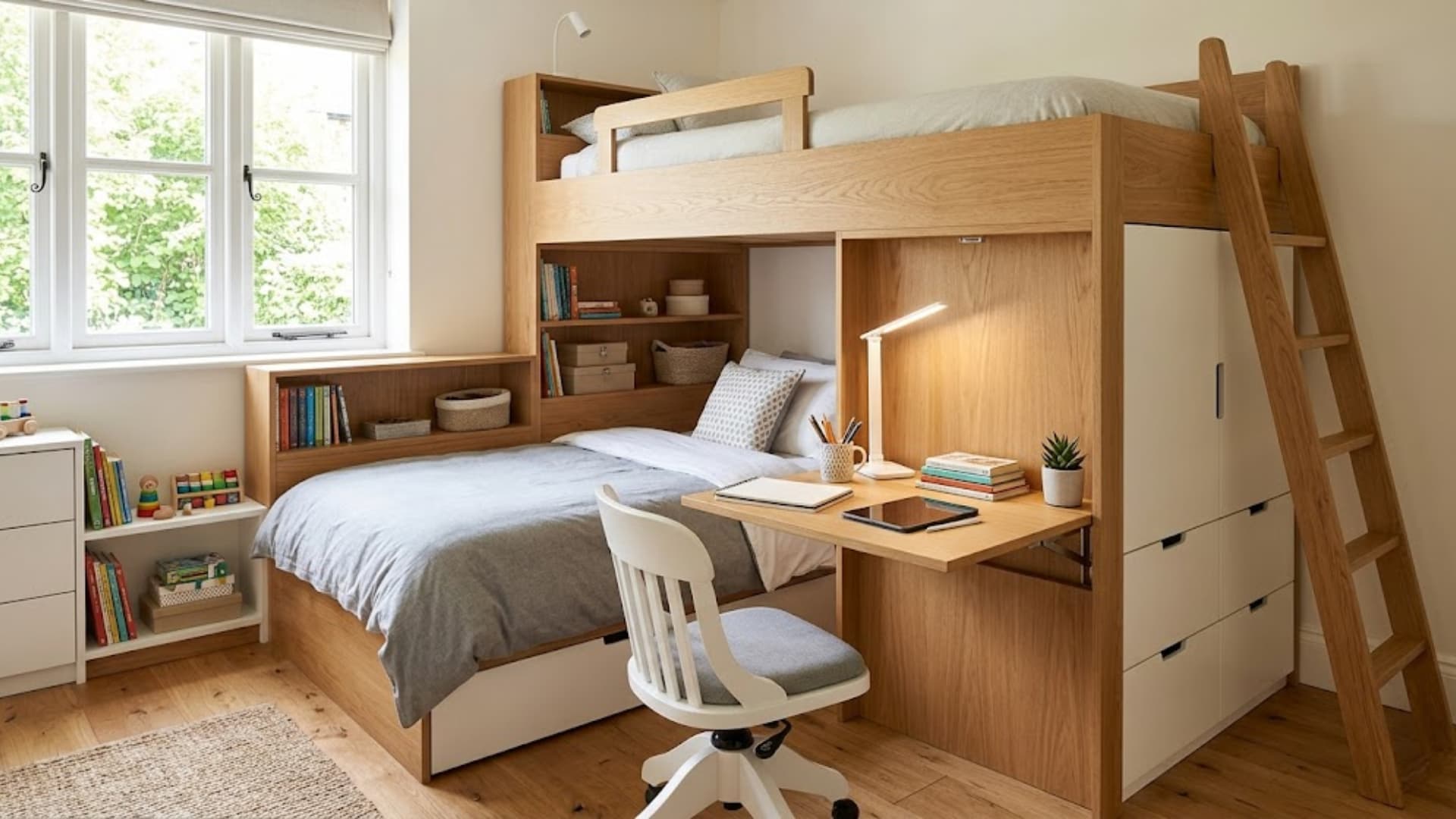 bunk beds with a murphy desk