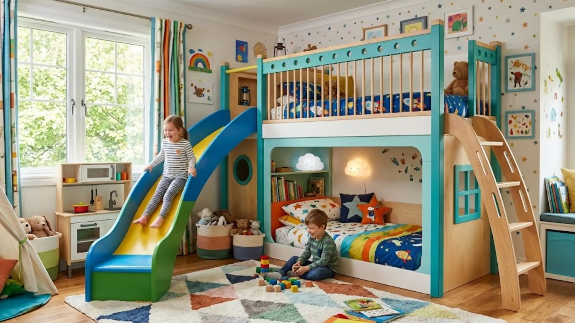 bunk beds with a slide