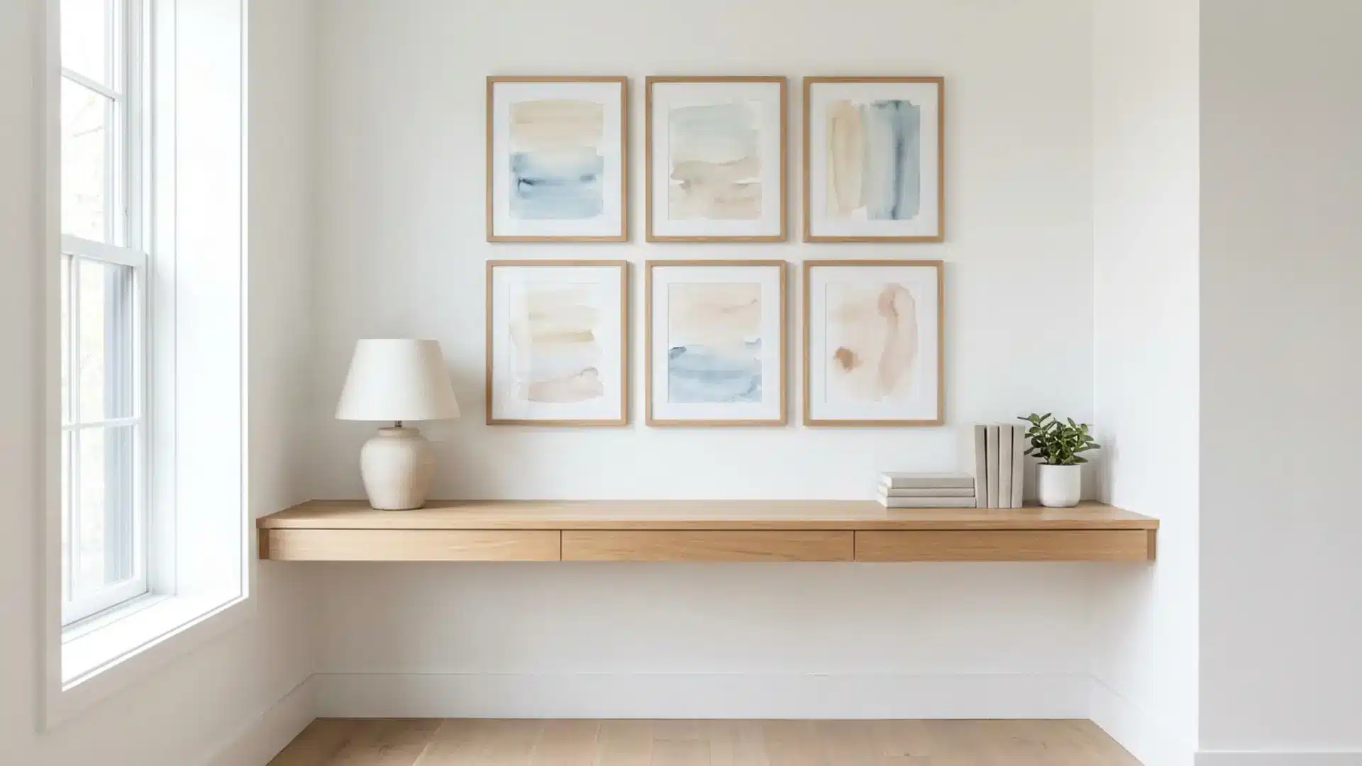 diy watercolor prints in botanical designs framed as triptych on bedroom wall