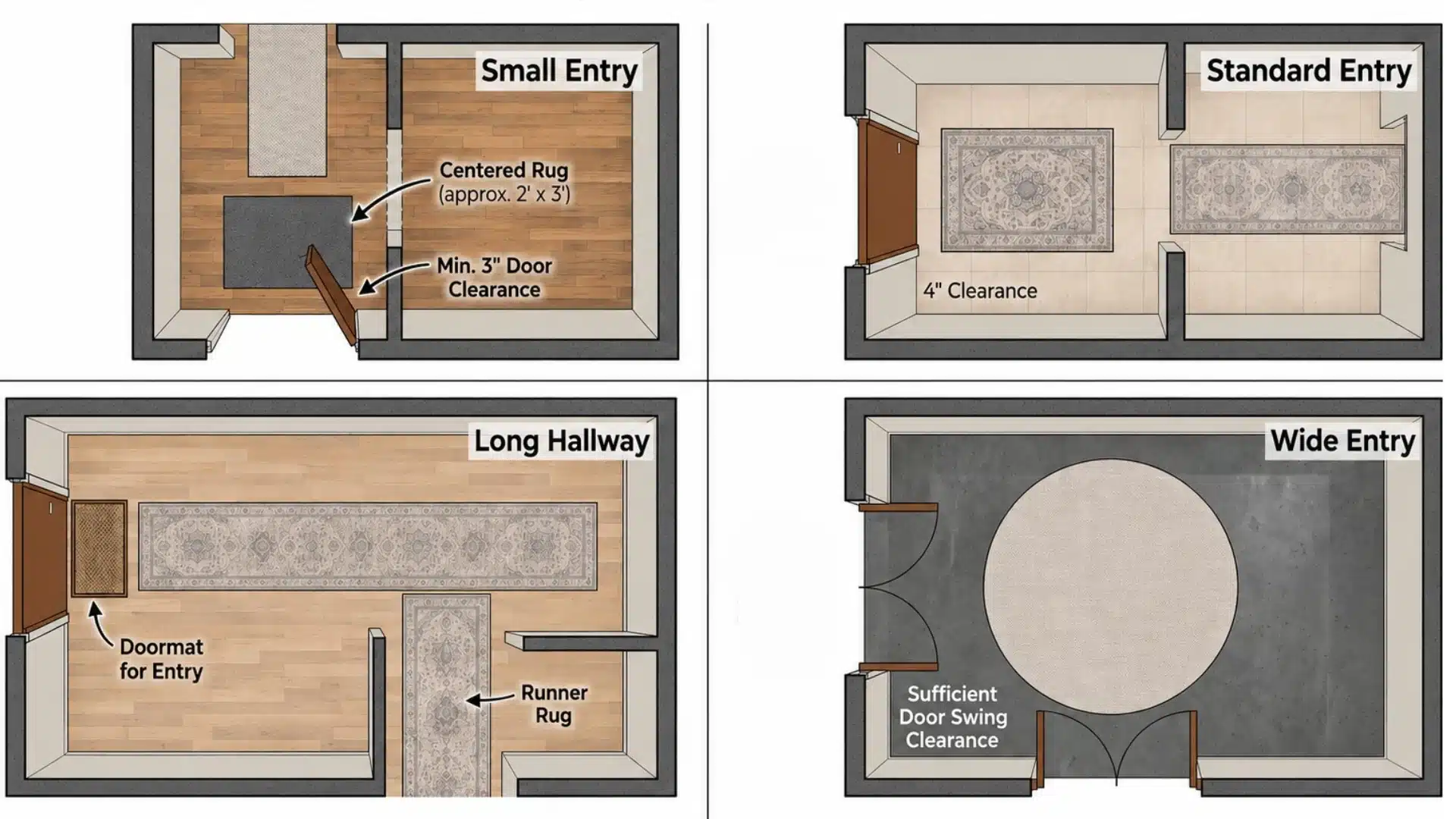 overhead view of entryway floor plans, highlighting differences in layout and design features for comparison
