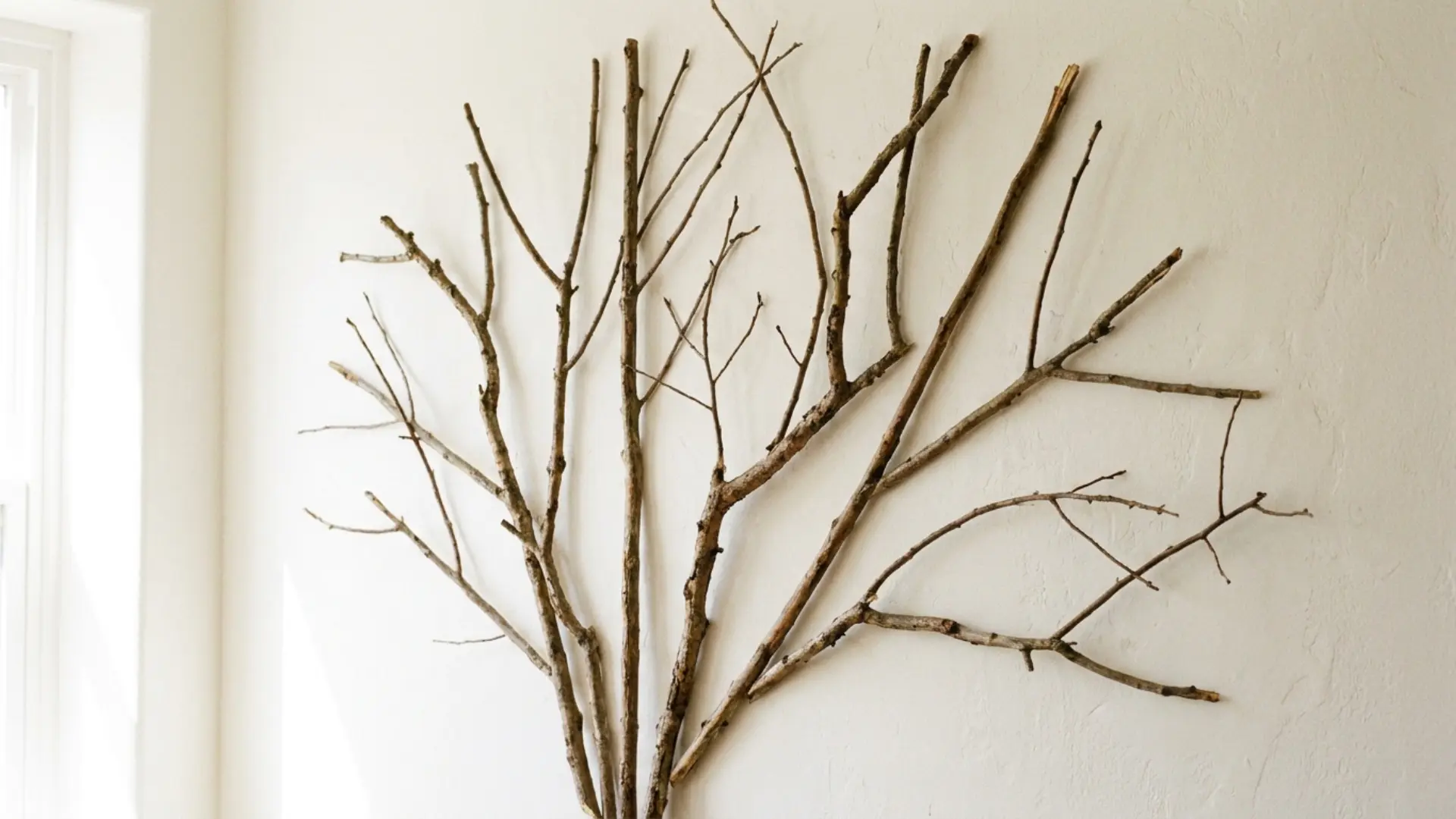 twig and branch wall arrangement in botanical silhouette shape on warm white wall